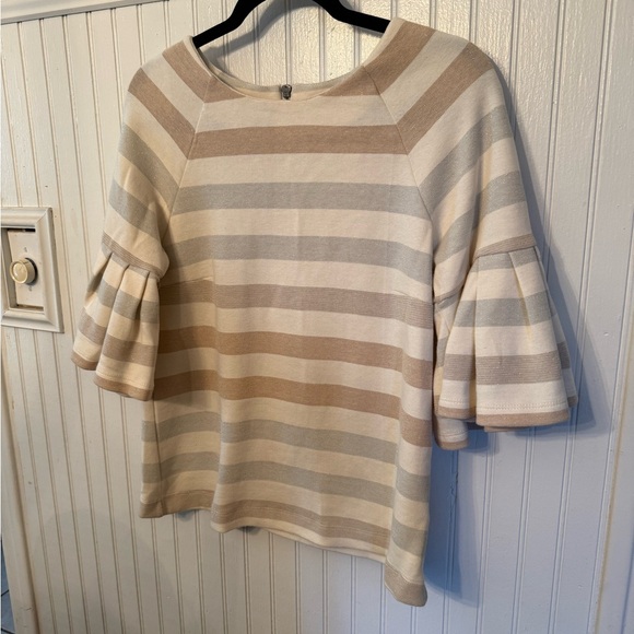 Anthropologie Maeve Metallic Bell Sleeve Striped Small Blouse - Picture 1 of 7